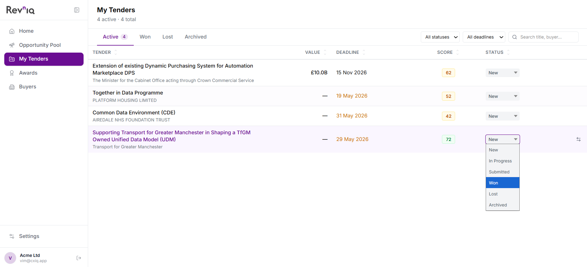 Track & Win — From shortlist to submission — your bid pipeline, organised.
